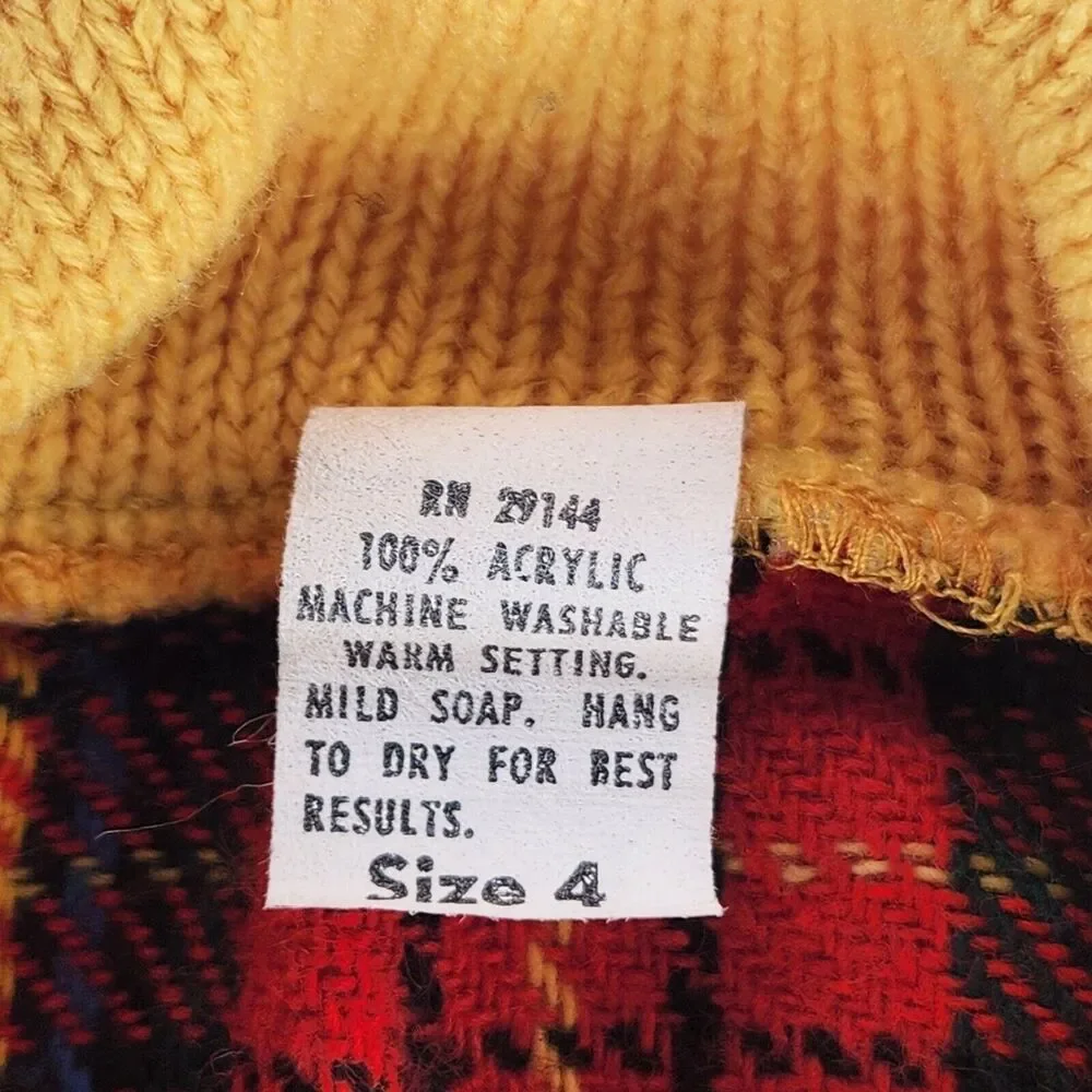 Vintage Plaid Jumper Dress Size 4 Yellow Red Blue One Piece Long Sleeve